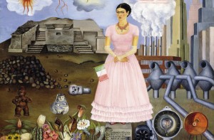 Self Portrait on the Border between Mexico and the United States of America, 1932 (oil on tin)